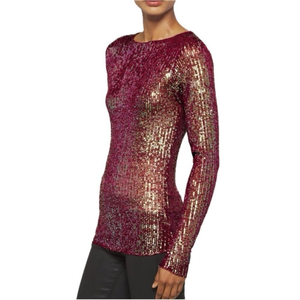 Free People Burgundy and Gold Sequin Blouse